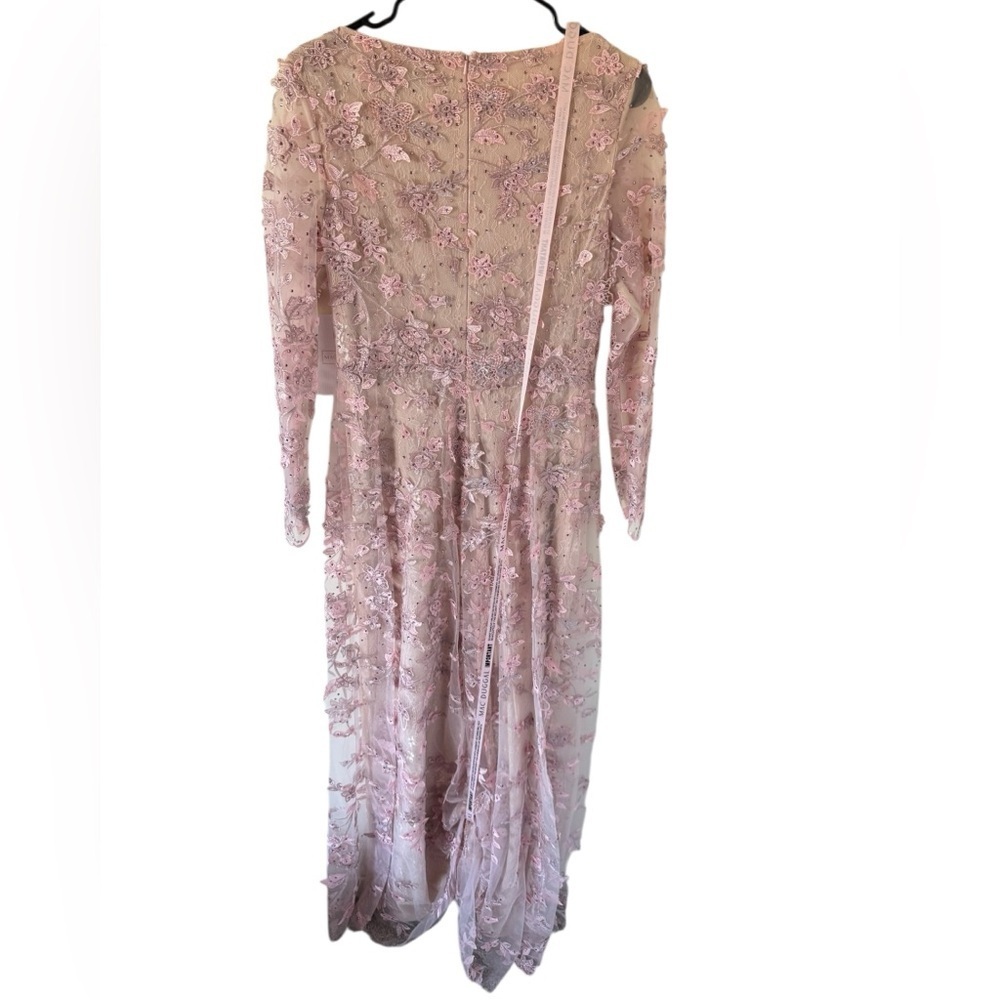 NEW Mac Duggal Pink Floral Applique Long Sleeve Illusion Gown - Picture 4 of 7